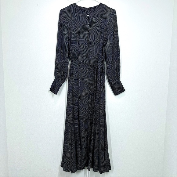 Madewell Tie-Waist Midi Dress in Dot Blouson Shirt Dress Button Down Casual Fall - Picture 2 of 12